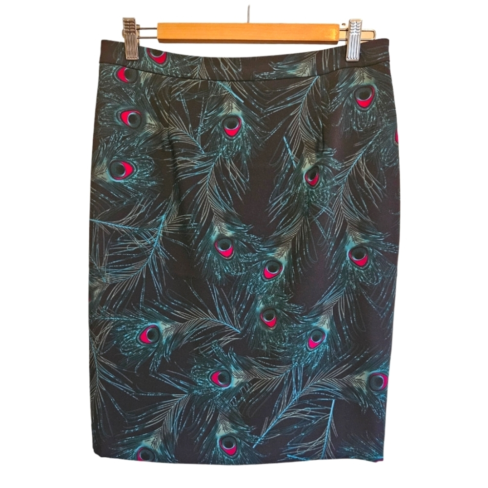 Banana Republic Black Peaco ck Feather Print Pencil Skirt